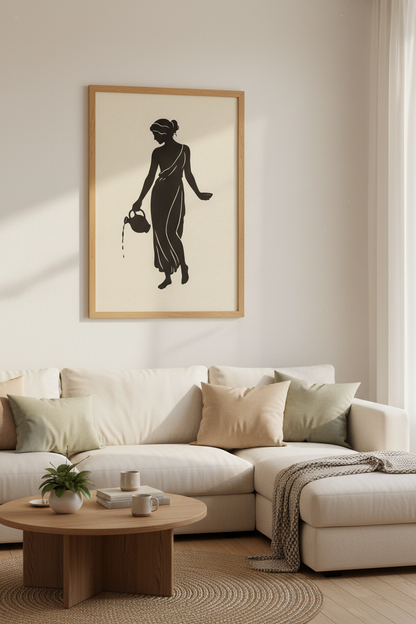 Greek Goddess Silhouette Wall Art | Minimalist Black &amp; Beige Poster | Ancient Greek Decor