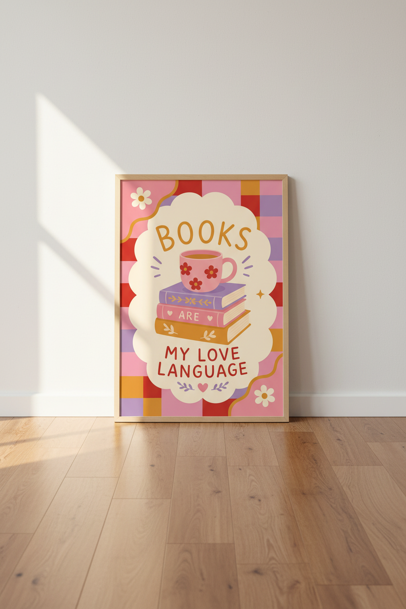 Books Are My Love Language Wall Art | Colorful Reading Nook Decor | Book Lover Poster