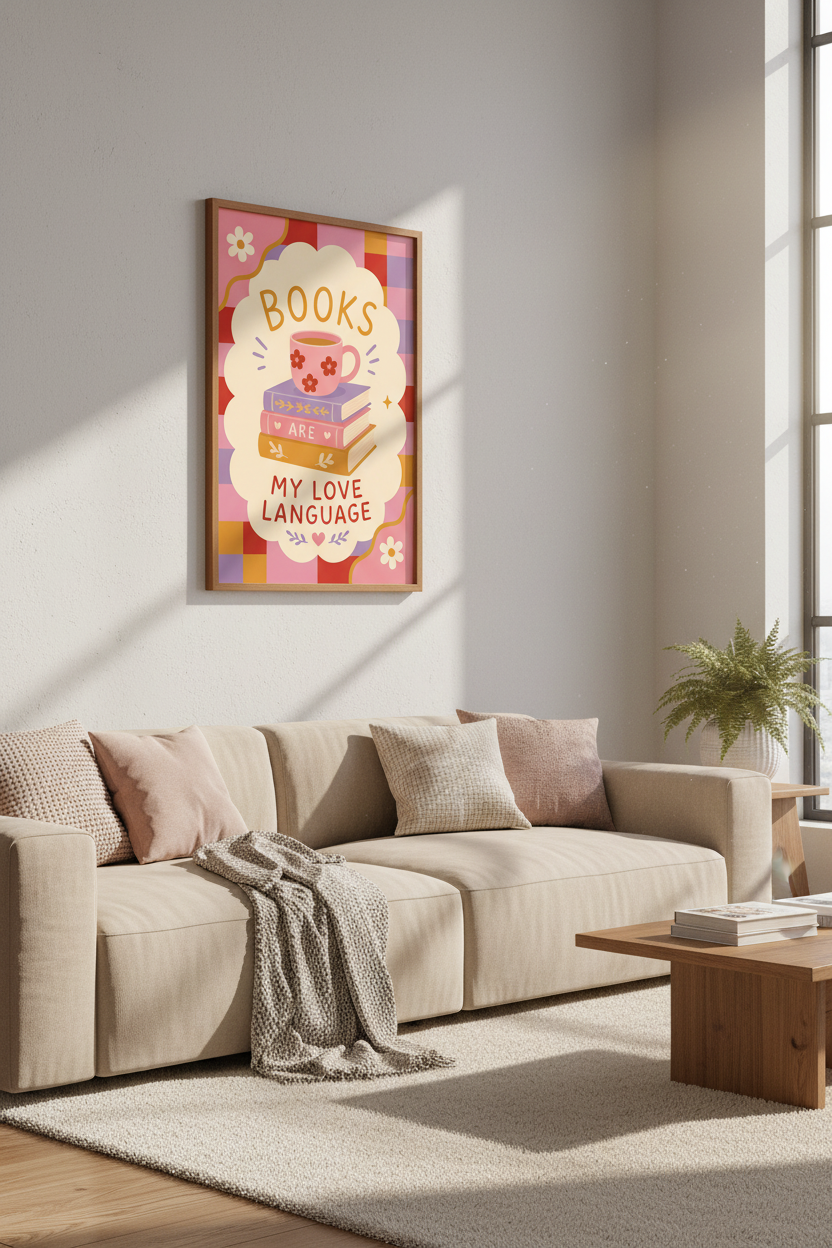 Books Are My Love Language Wall Art | Colorful Reading Nook Decor | Book Lover Poster