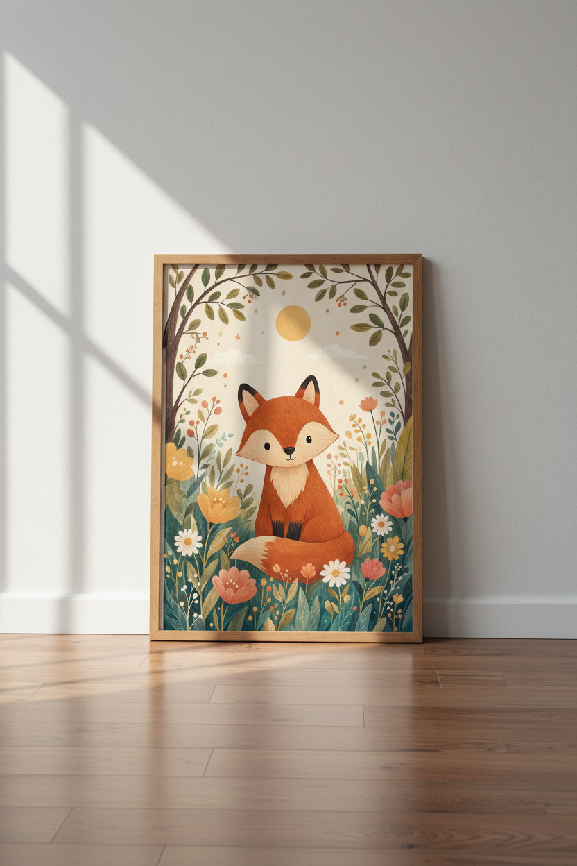 Woodland Fox Wall Art Print | Nursery Decor | Boho Forest Animal Poster