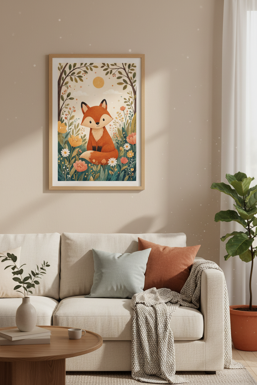 Woodland Fox Wall Art Print | Nursery Decor | Boho Forest Animal Poster