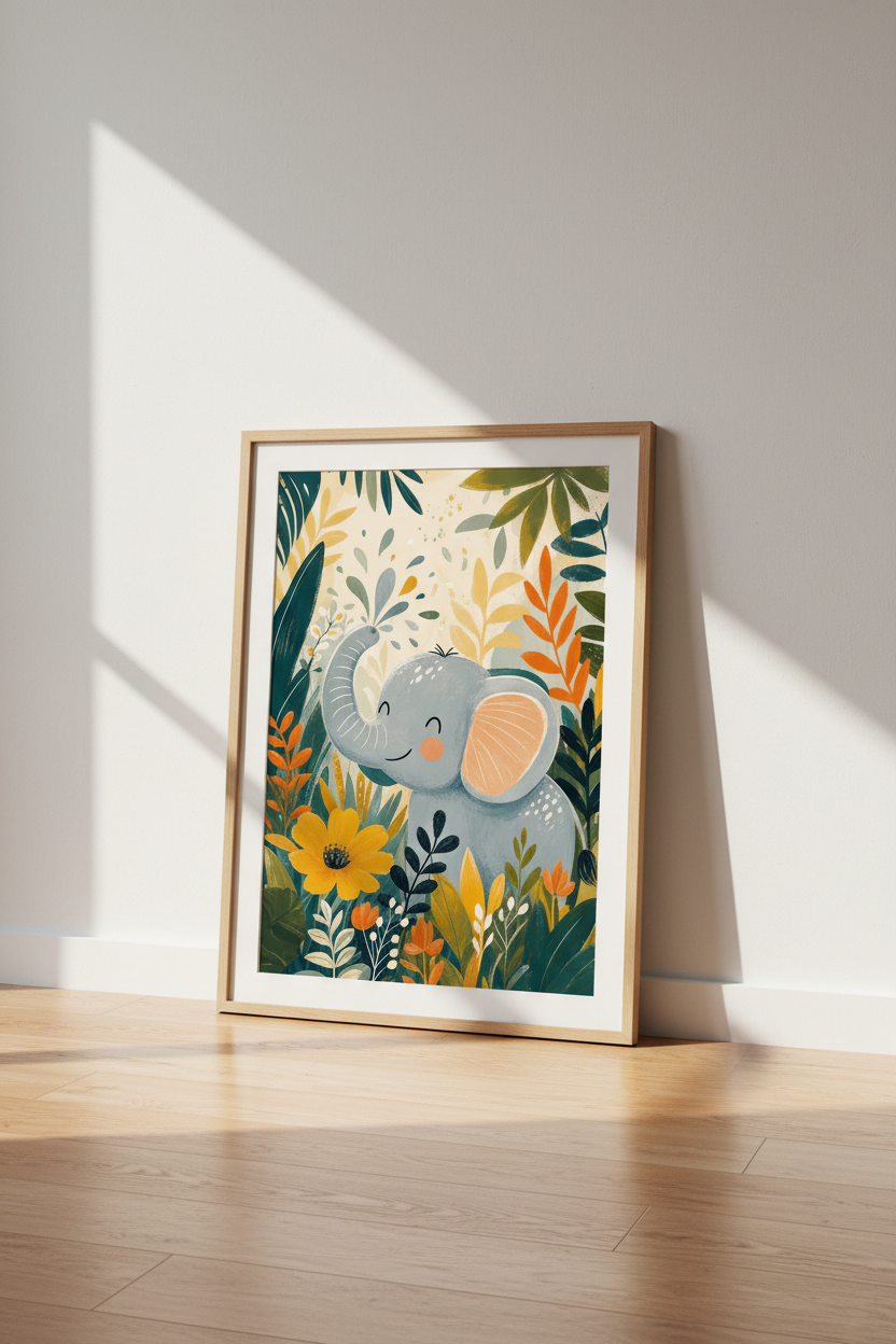 Cute Elephant Jungle Wall Art | Nursery Decor | Safari Animal Poster
