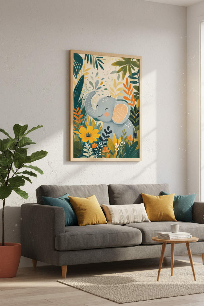 Cute Elephant Jungle Wall Art | Nursery Decor | Safari Animal Poster
