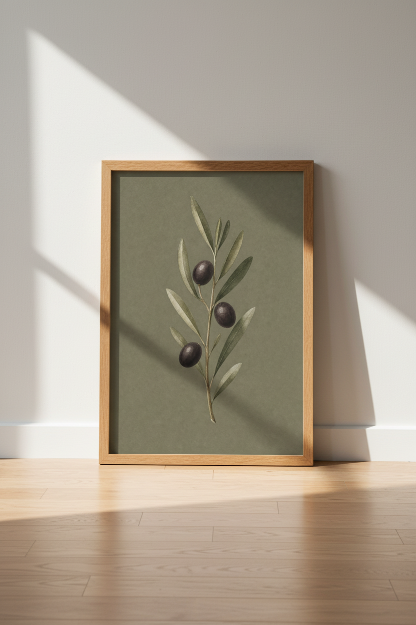Olive Branch Botanical Art | Sage Green, Vintage Kitchen Decor | Farmhouse Poster