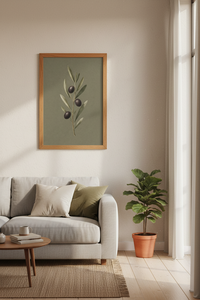 Olive Branch Botanical Art | Sage Green, Vintage Kitchen Decor | Farmhouse Poster