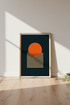 Abstract Geo Sun Wall Art Print | Navy & Orange Mid Century Decor | Minimalist Poster