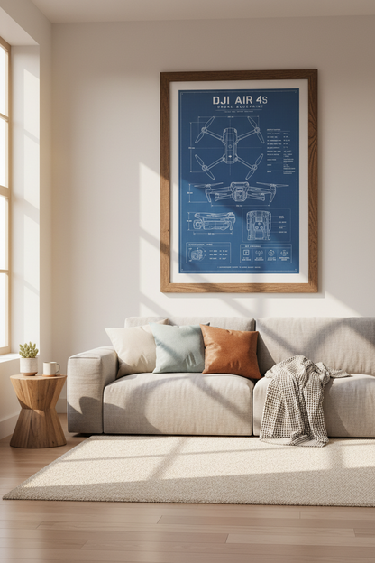 Drone Blueprint Wall Art Print | Office Tech Decor | Industrial Schematic Poster