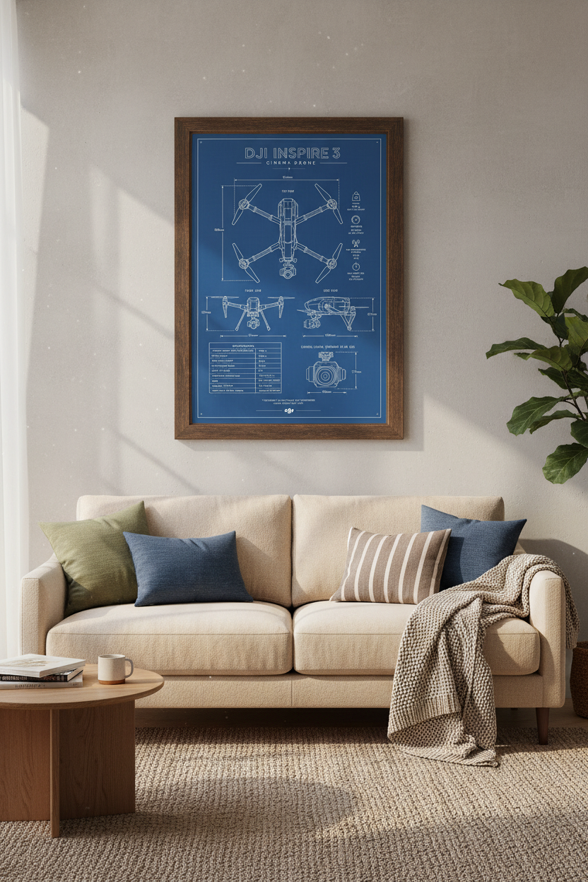 Drone Blueprint Wall Art Print | Cinema Drone Poster | Office Tech Decor