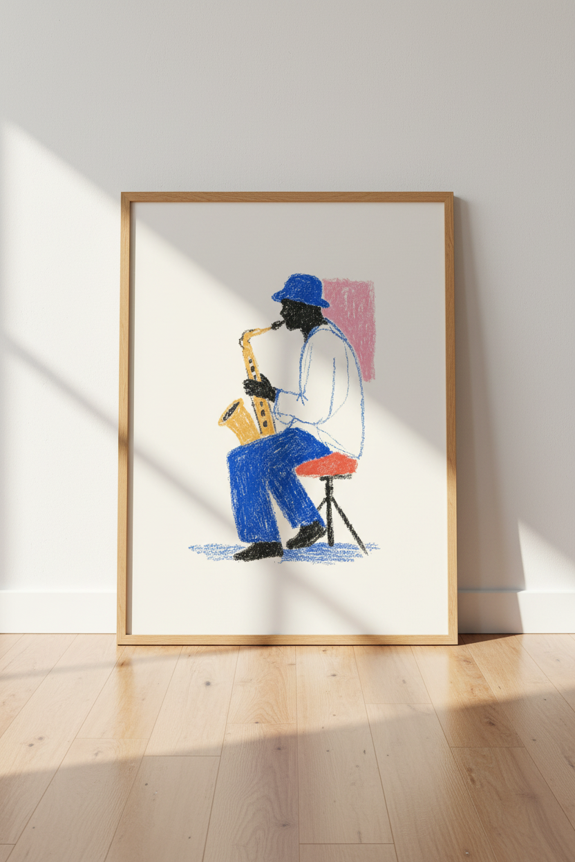 Jazz Saxophone Player Wall Art | Minimalist Music Poster | Mid Century Modern Decor
