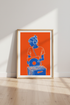 Vinyl Girl Record Art Print | Music Room Decor | Blue & Orange Poster