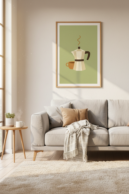 Moka Pot Coffee Wall Art Print | Kitchen Decor | Minimalist Espresso Poster