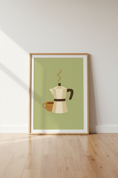 Moka Pot Coffee Wall Art Print | Kitchen Decor | Minimalist Espresso Poster