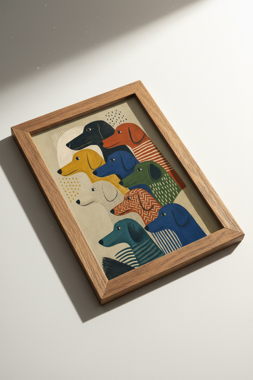 Dachshund Dog Wall Art Print | Mid-Century Modern Poster | Colorful Folk Art Decor