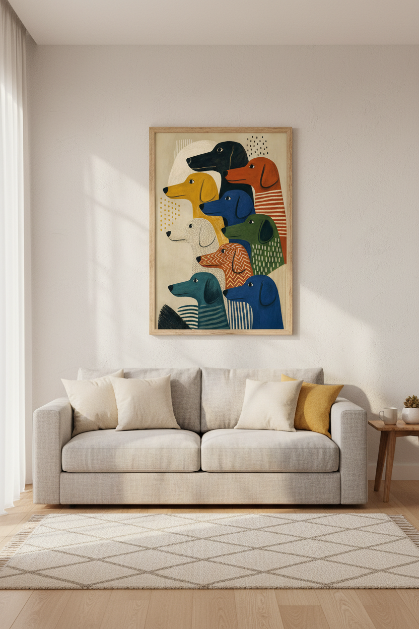 Dachshund Dog Wall Art Print | Mid-Century Modern Poster | Colorful Folk Art Decor