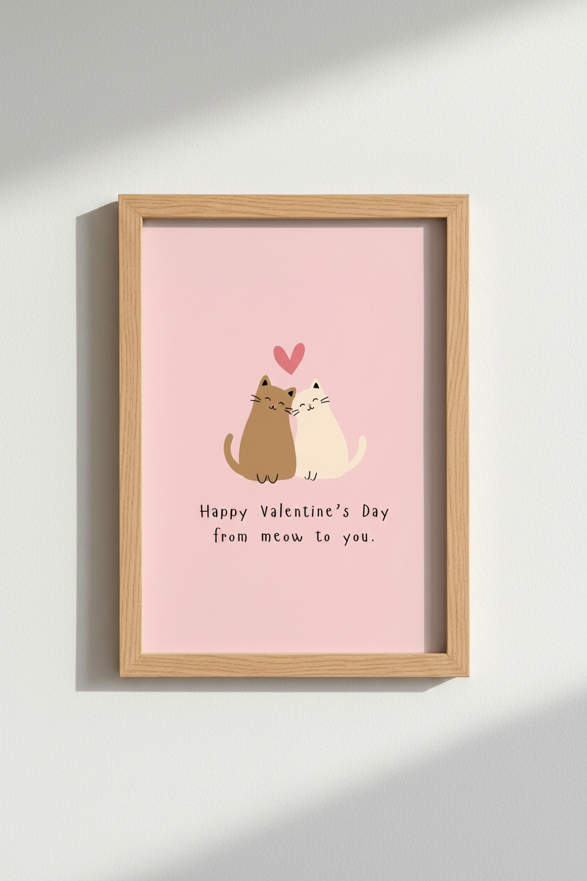 Cat Valentine Wall Art Print | Cute Pink Kitten Poster, Pet Lover Bedroom Decor