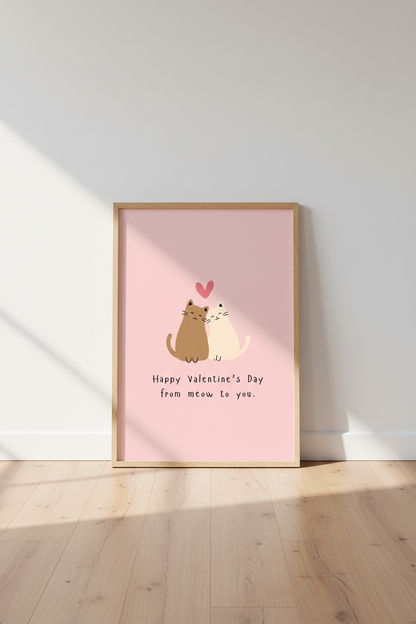 Cat Valentine Wall Art Print | Cute Pink Kitten Poster, Pet Lover Bedroom Decor