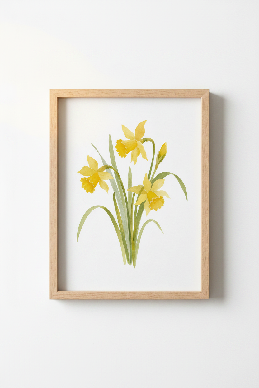Watercolor Daffodil Wall Art Print | Living Room Decor | Botanical Poster