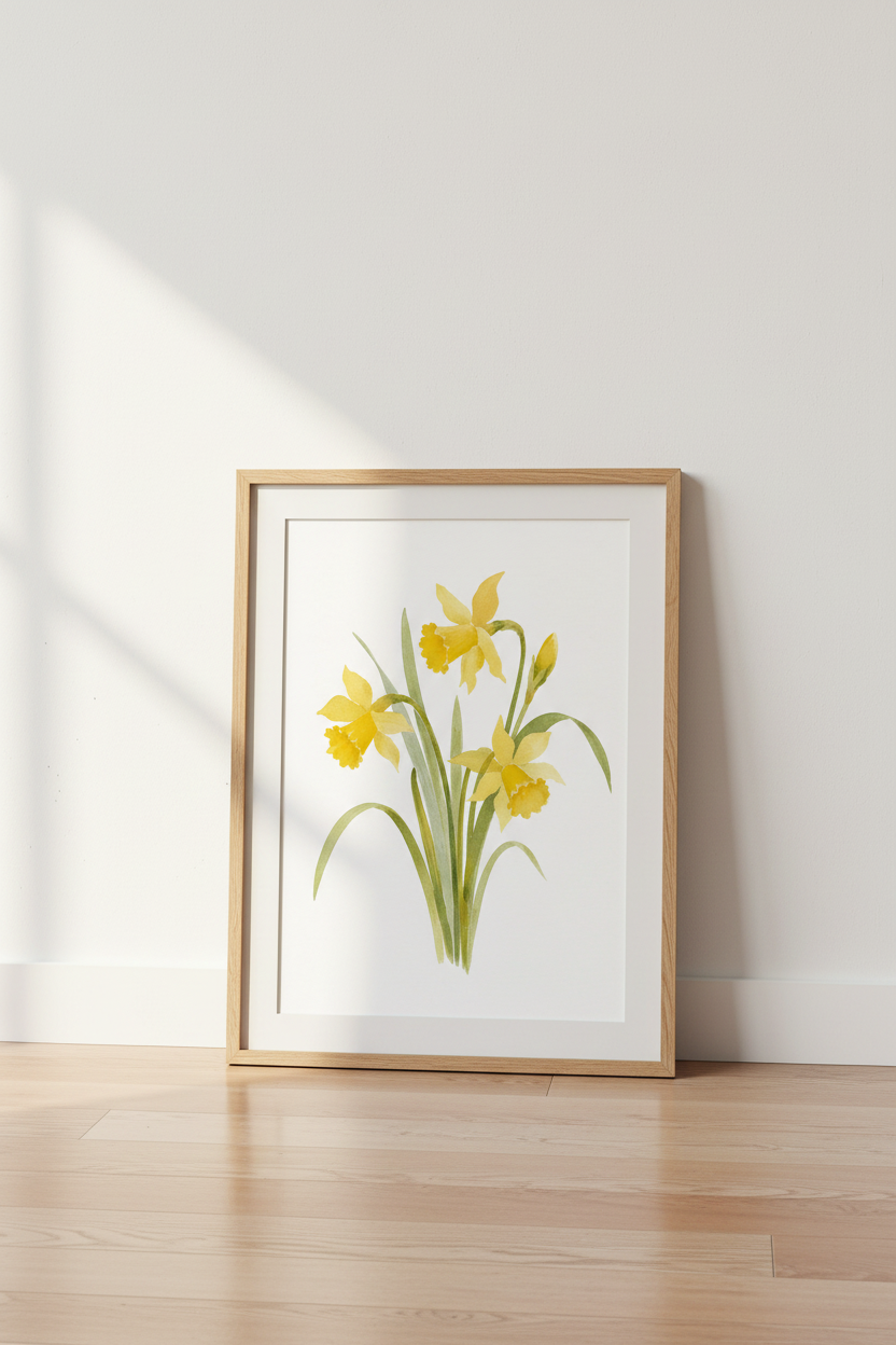 Watercolor Daffodil Wall Art Print | Living Room Decor | Botanical Poster