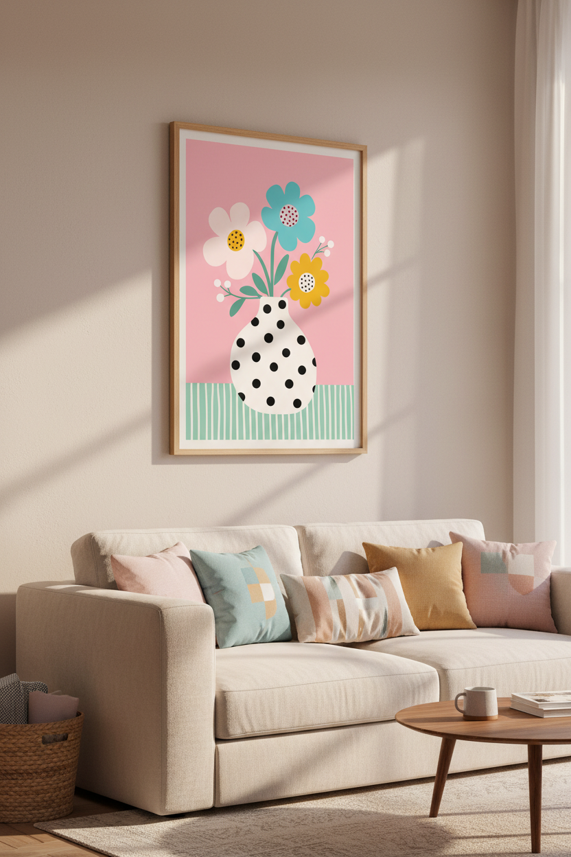 Danish Pastel Floral Art Print | Pink Flower Vase Decor | Scandi Aesthetic Poster