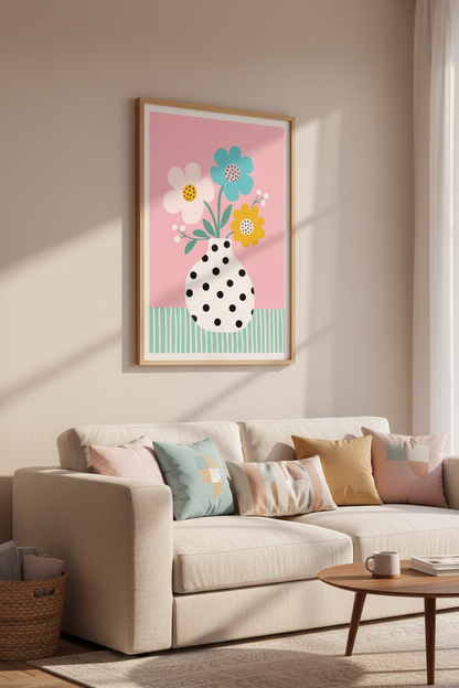 Danish Pastel Floral Art Print | Pink Flower Vase Decor | Scandi Aesthetic Poster