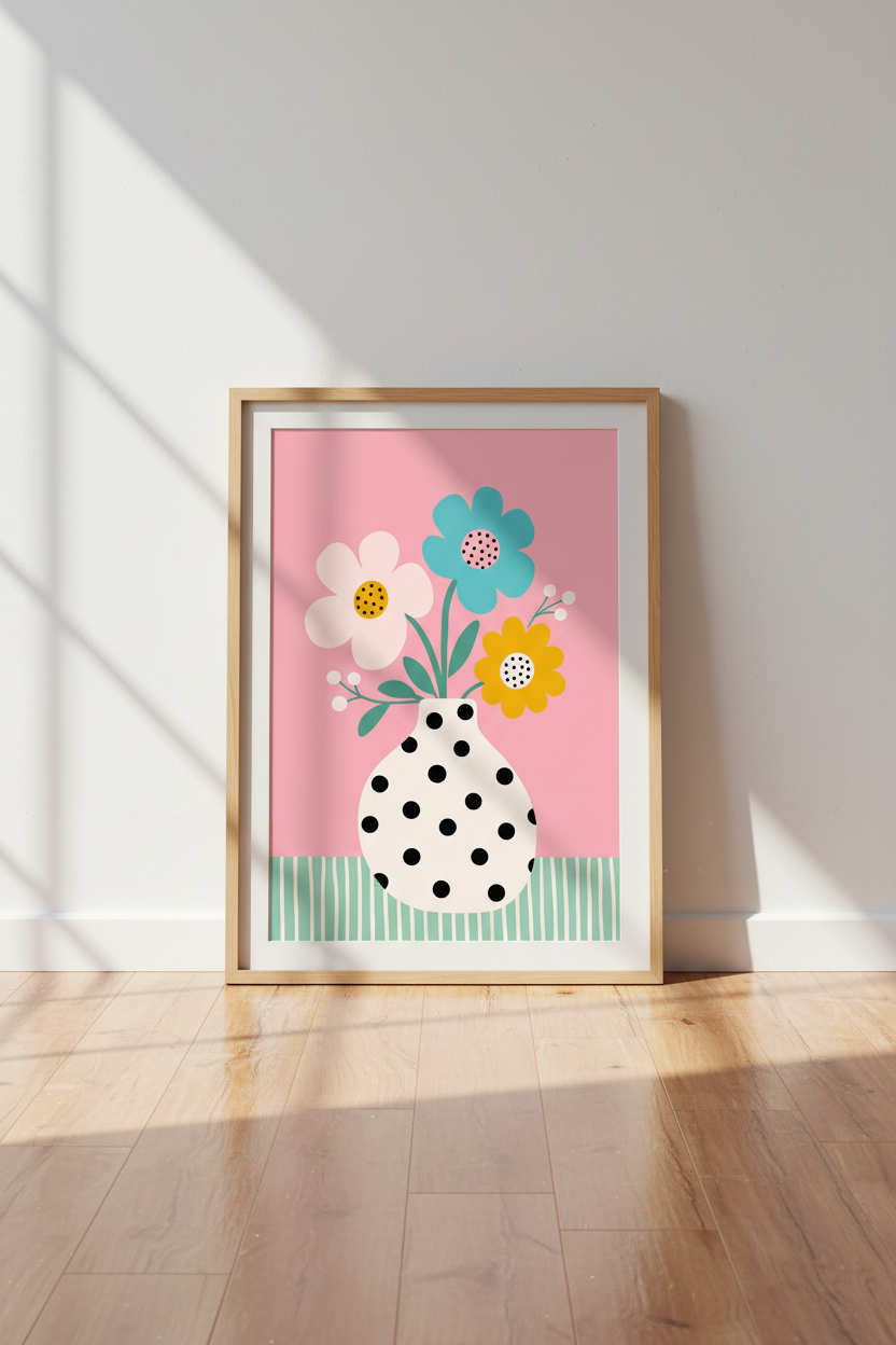 Danish Pastel Floral Art Print | Pink Flower Vase Decor | Scandi Aesthetic Poster