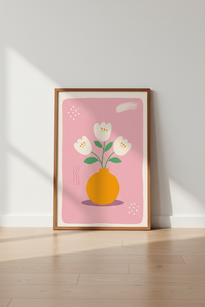 Abstract Tulip Floral Wall Art | Pink &amp; Orange Pastel Poster | Modern Nursery Decor