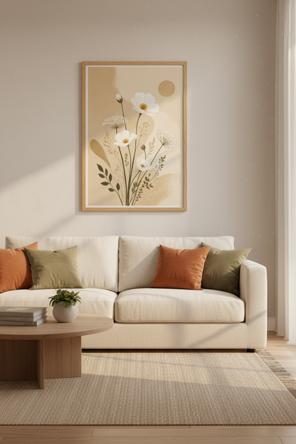 Neutral Wildflower Wall Art Print | Beige Botanical Decor | Boho Minimalist Poster