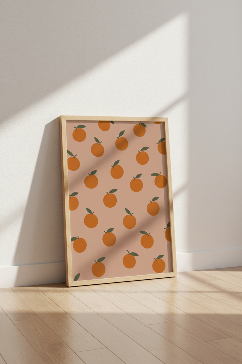 Minimalist Orange Pattern Wall Art | Kitchen Decor | Boho Citrus Poster