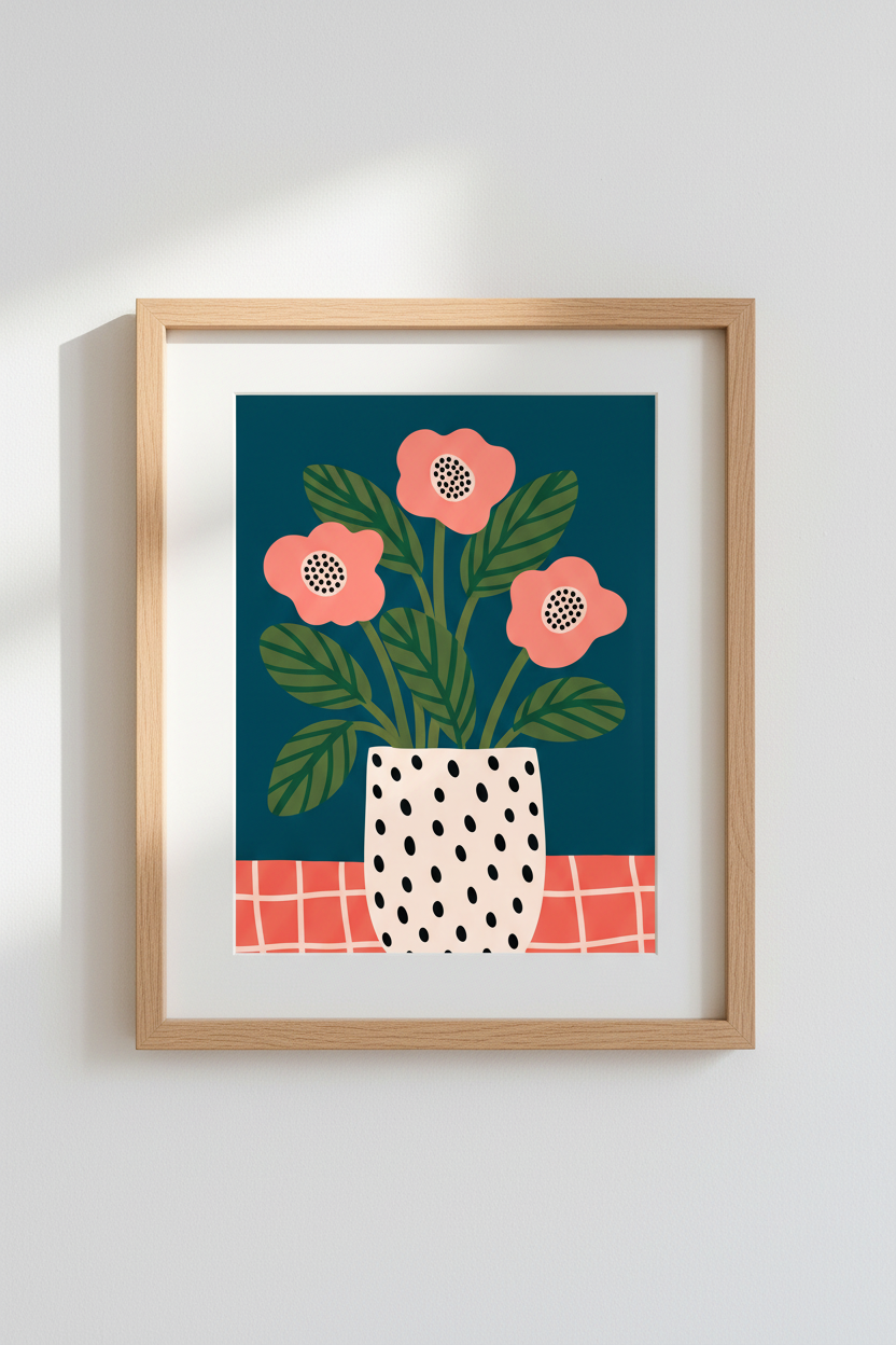 Colorful Floral Art Print | Modern Botanical Vase Poster, Living Room Decor
