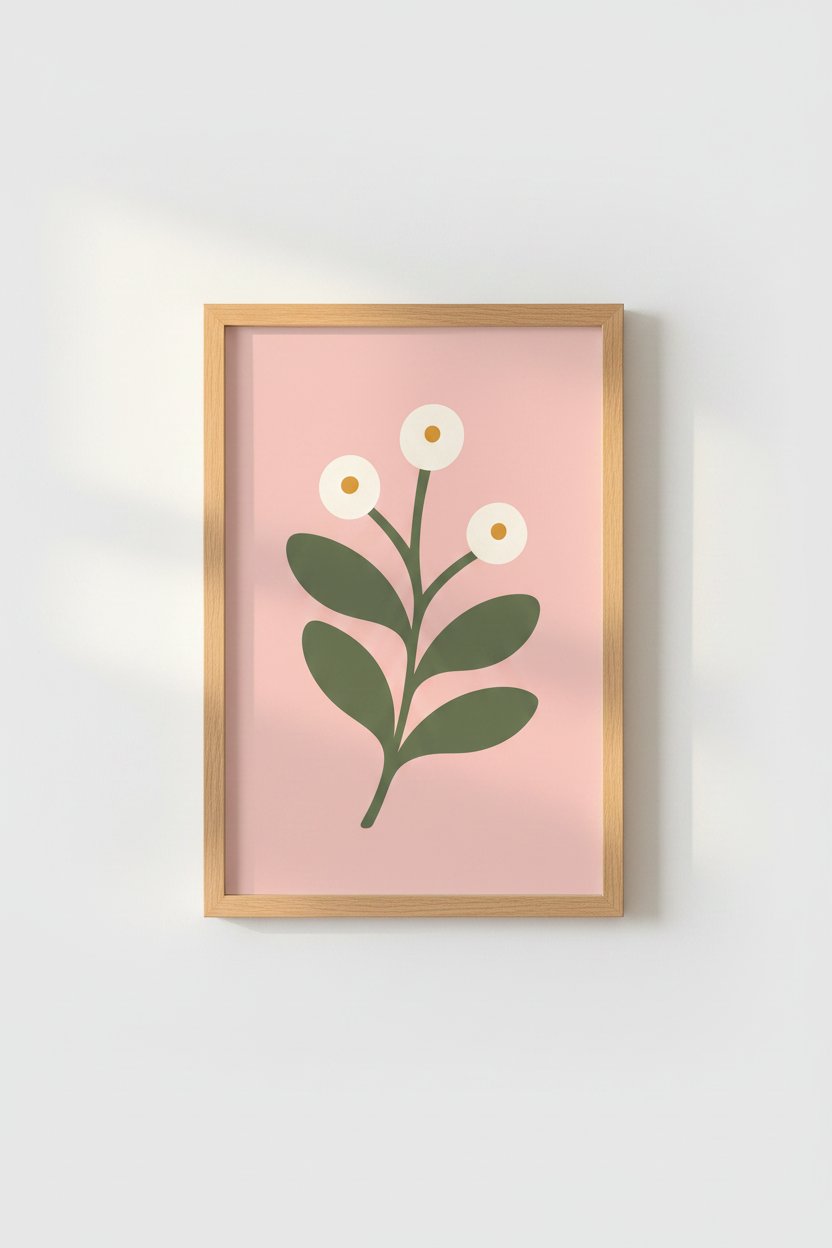 Minimalist Flower Botanical Wall Art | Blush Pink Nursery Decor | Danish Pastel Poster