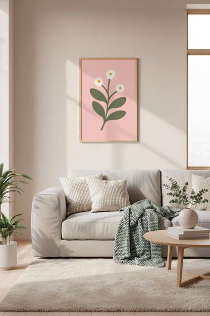 Minimalist Flower Botanical Wall Art | Blush Pink Nursery Decor | Danish Pastel Poster