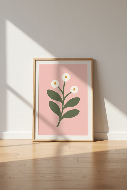 Minimalist Flower Botanical Wall Art | Blush Pink Nursery Decor | Danish Pastel Poster
