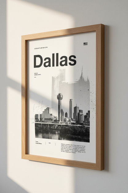 Dallas Texas Skyline Wall Art | Modern Minimalist Poster | Black and White City Decor