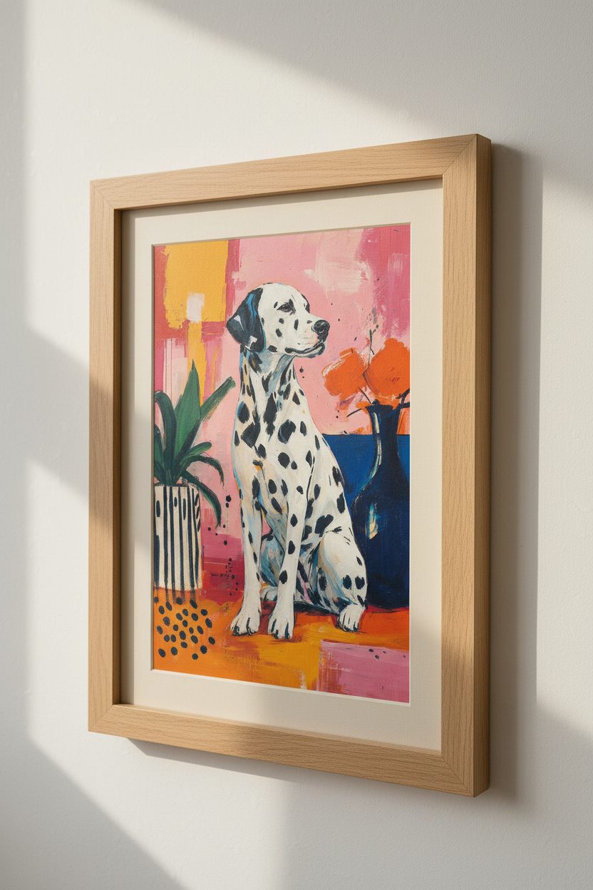 Dalmatian Dog Art | Colorful Abstract Pink Portrait, Maximalist Living Room Decor