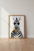 Zebra Drinking Cocktail Wall Art | Funny Animal Bar Decor | Modern Black and White Poster