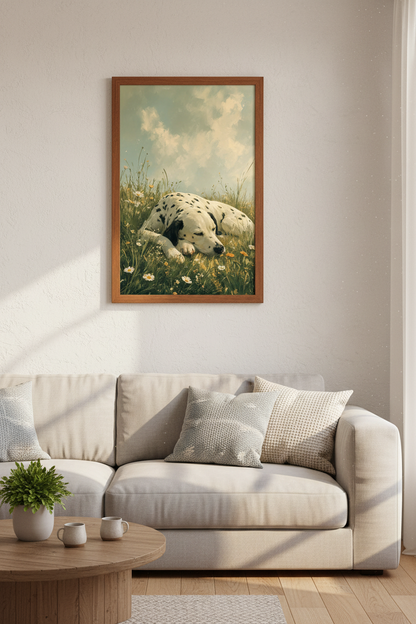 Dalmatian Sleeping in Wildflowers | Painterly Dog Art, Nursery &amp; Living Room Poster