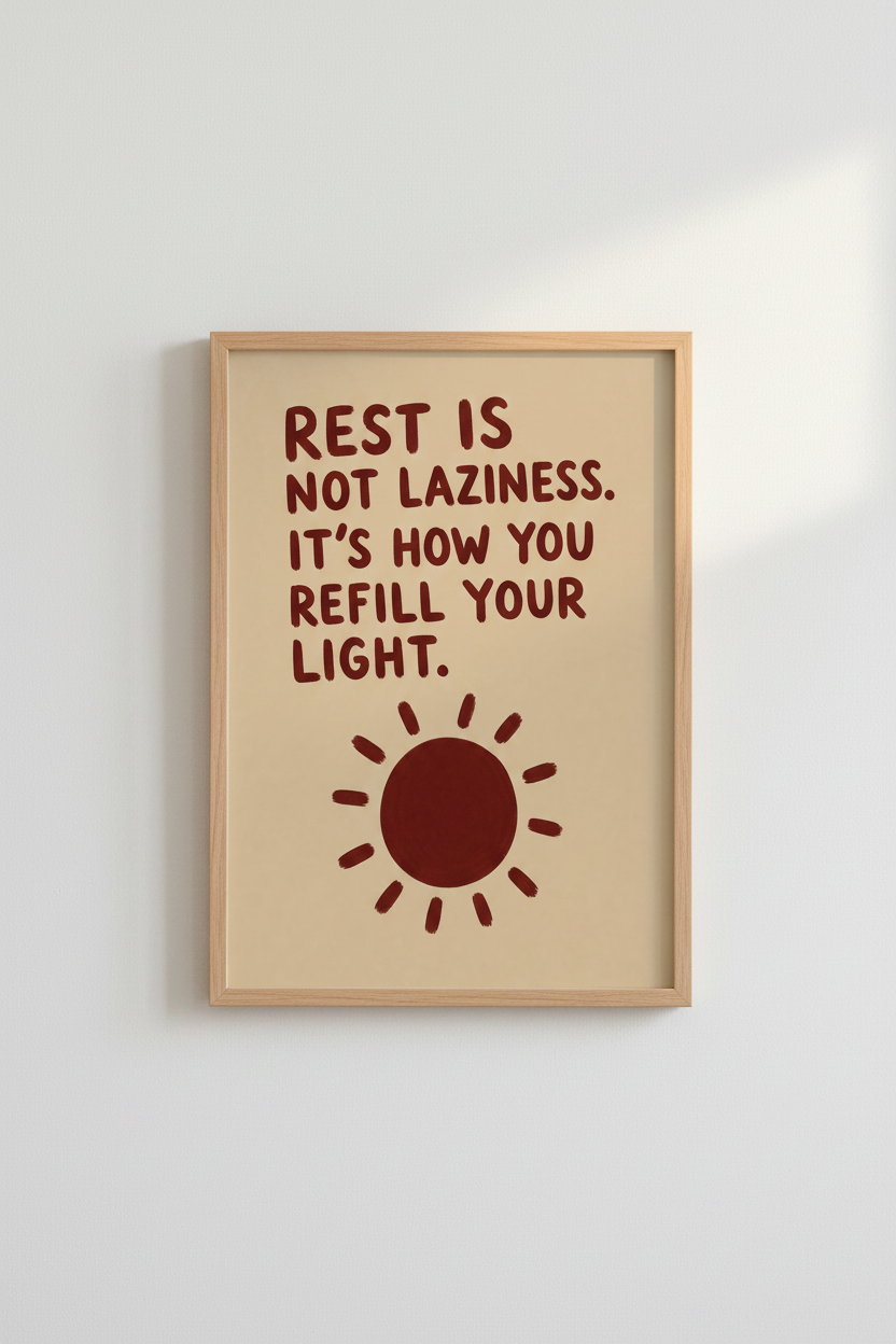 Self Care Quote Wall Art | Boho Sun Mental Health Poster, Therapy Office Decor