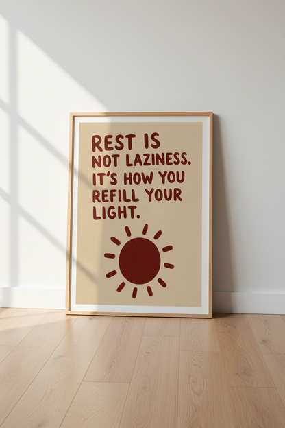 Self Care Quote Wall Art | Boho Sun Mental Health Poster, Therapy Office Decor