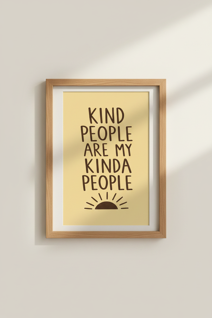 Kind People Quote Wall Art Print | Retro Yellow Poster | Boho Living Room Decor
