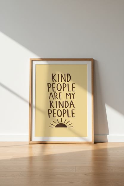 Kind People Quote Wall Art Print | Retro Yellow Poster | Boho Living Room Decor