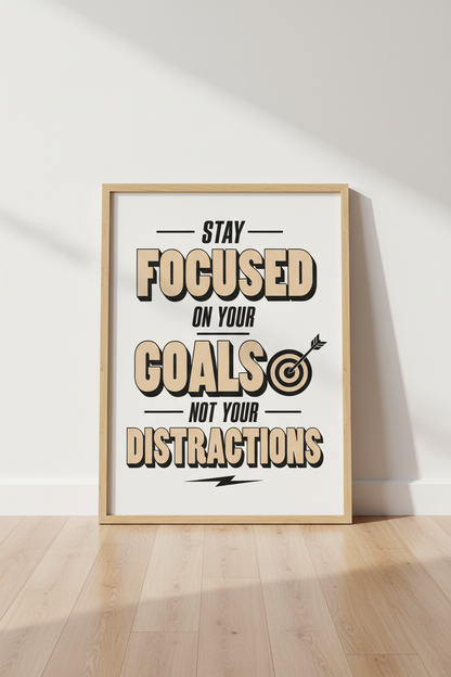 Stay Focused Goals Quote Wall Art | Modern Office Decor | Motivational Poster