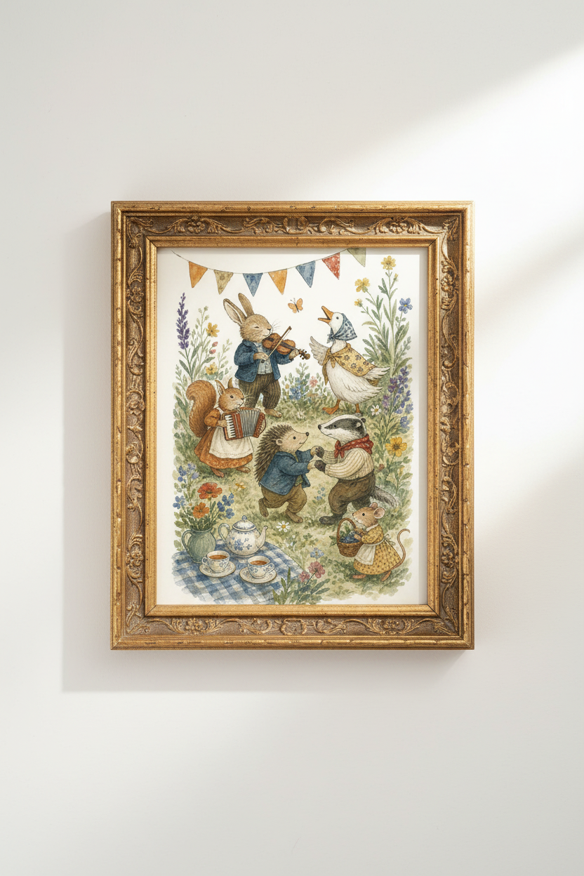 Watercolor Whimsical Animals Wall Art Print | Living Room Decor | Pastel Poster