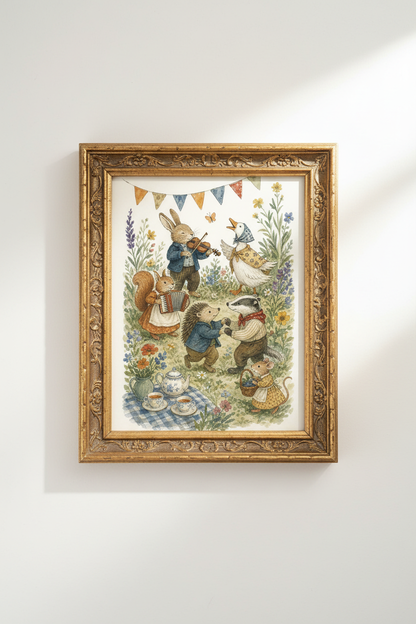 Watercolor Whimsical Animals Wall Art Print | Living Room Decor | Pastel Poster