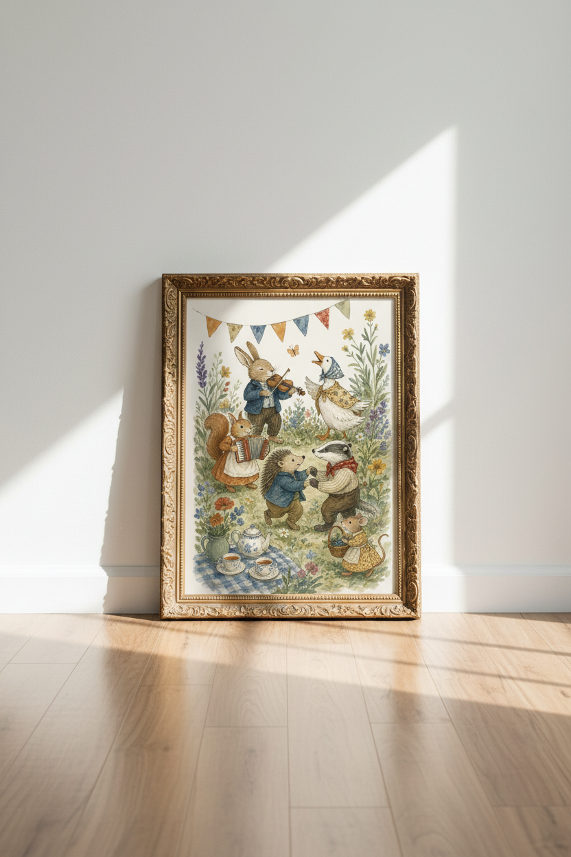 Watercolor Whimsical Animals Wall Art Print | Living Room Decor | Pastel Poster
