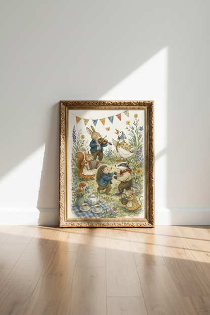 Watercolor Whimsical Animals Wall Art Print | Living Room Decor | Pastel Poster