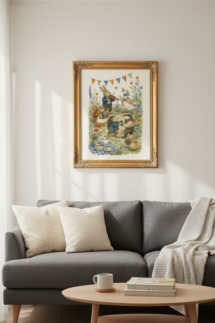 Watercolor Whimsical Animals Wall Art Print | Living Room Decor | Pastel Poster
