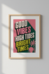 Good Vibes High Tides Wall Art | Retro Tropical Pink & Green, Beach Decor