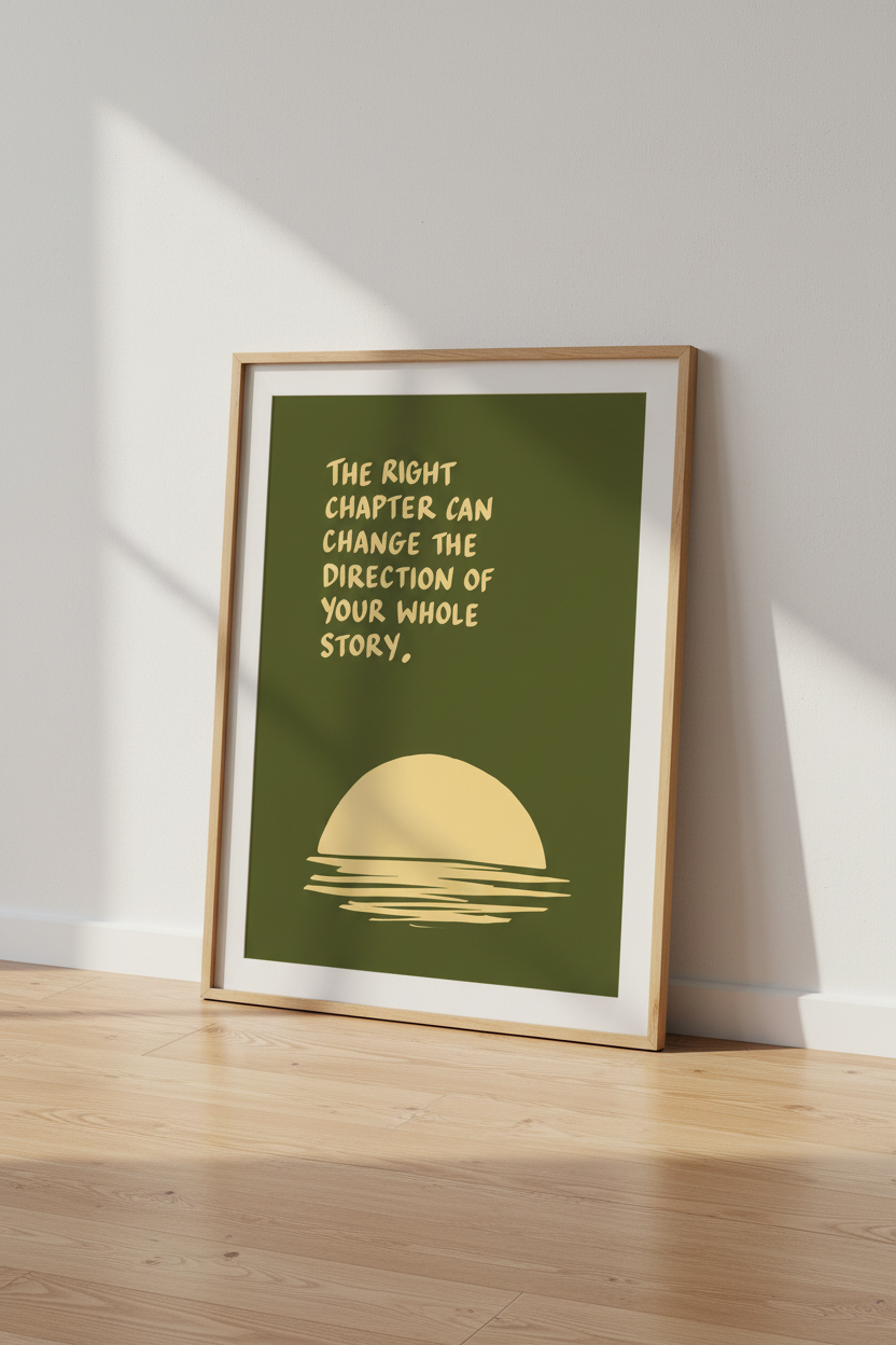 Inspirational Quote Wall Art | Olive Green Minimalist Poster, Office Decor