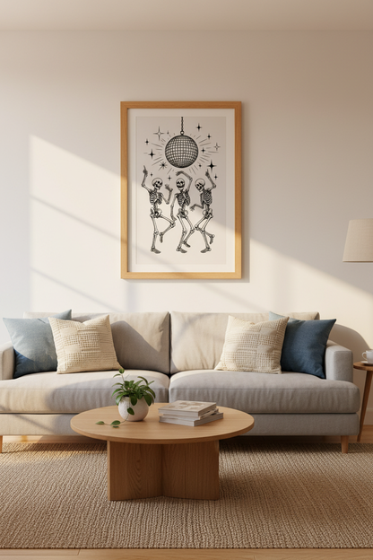 Disco Skeleton Art Print | Retro Gothic Home Decor | Funky Celestial Poster