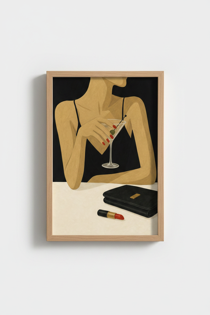Modern Line Art | Woman with Martini Wall Print | Living Room Decor